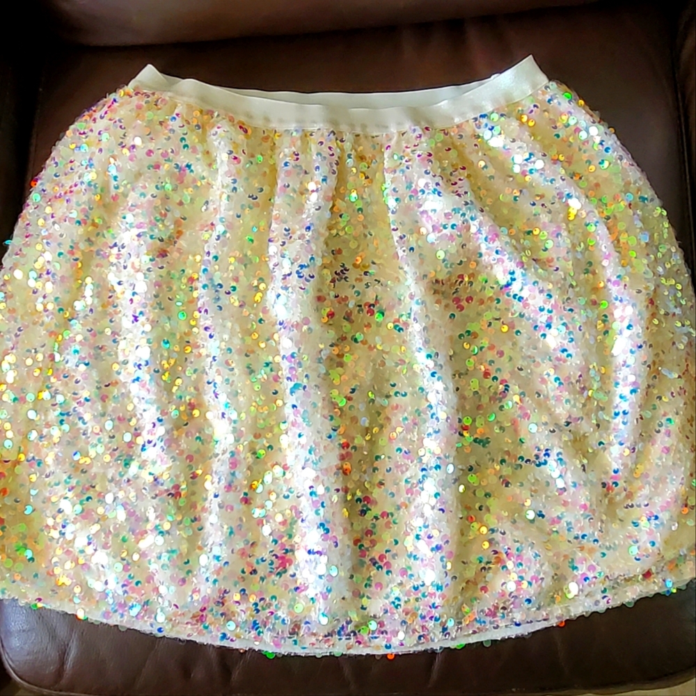 Cat & Jack XL 14-16 Iridescent Cream Sequin skirt